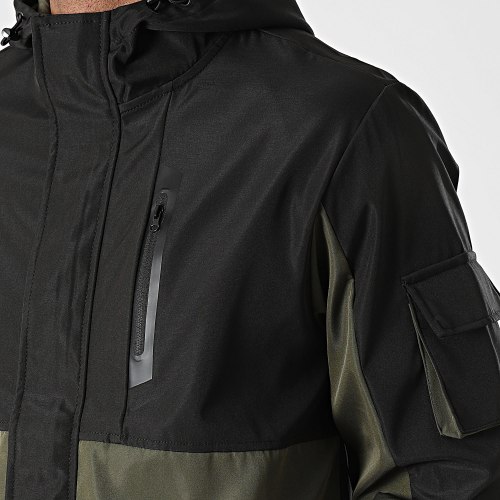 Ensemble Veste Zippée Et Pantalon Cargo Noir Vert Kaki