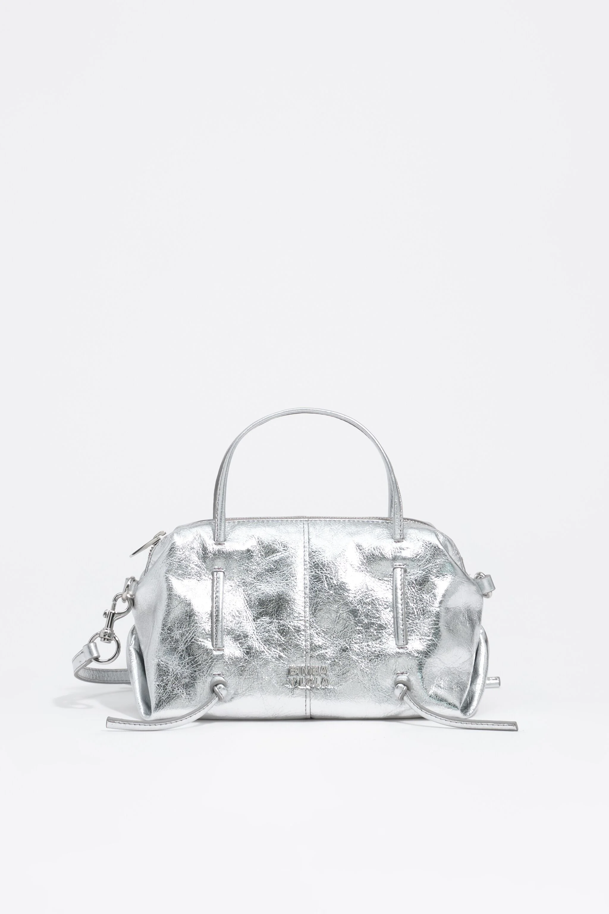 Bolsa Lolita pequena em couro prateado