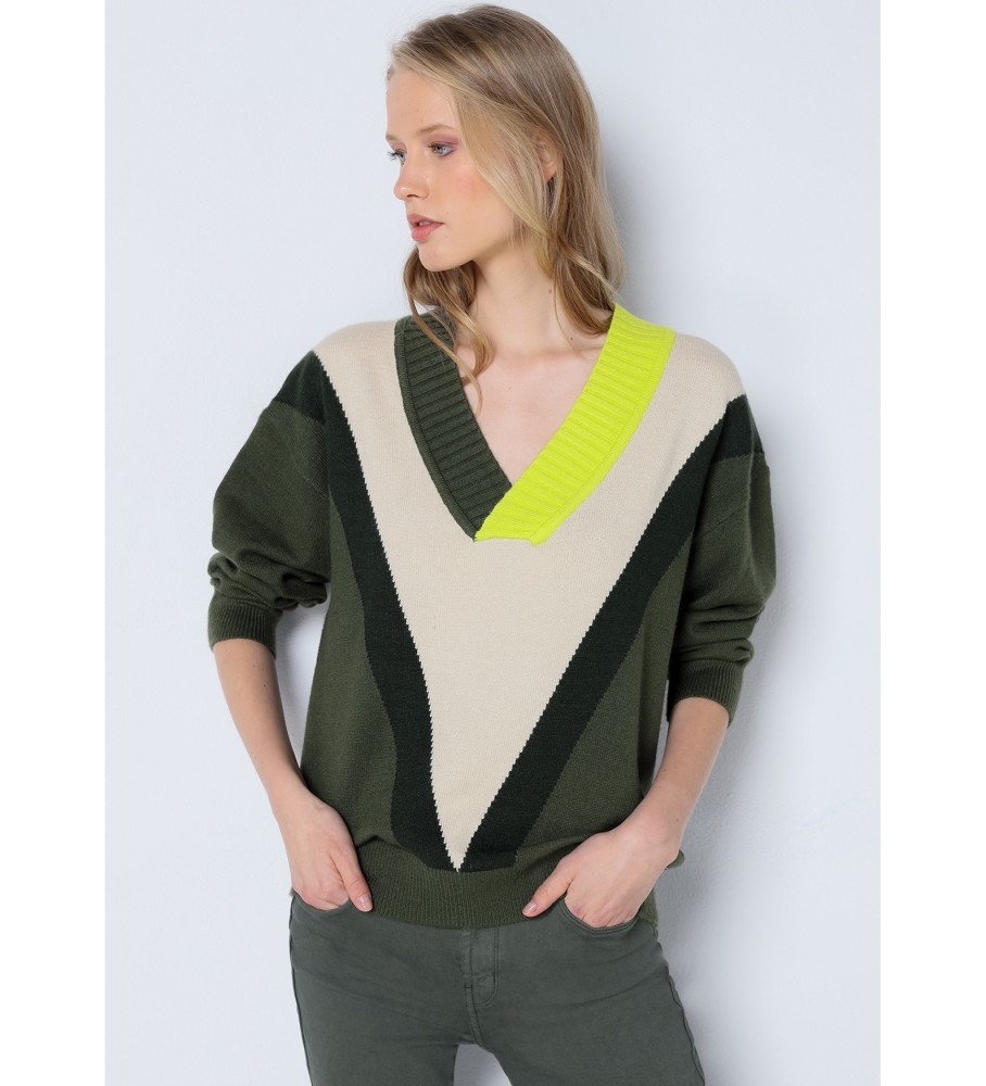 Listras jacquard verde-esmeralda Lois Jersey