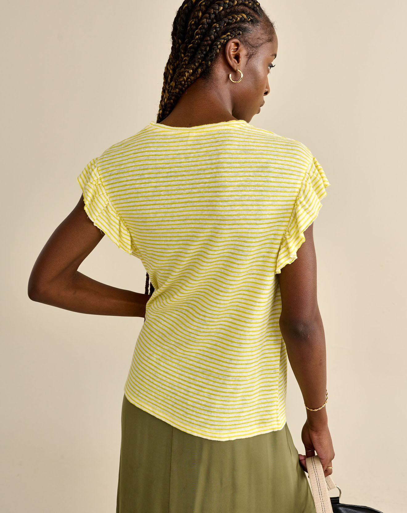 Bellerose Débardeur à volants 100% Lin Visam jaune