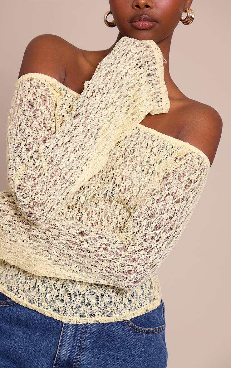 Citron Haut À Manches Longues Évasées Bardot En Dentelle Transparente Texturée