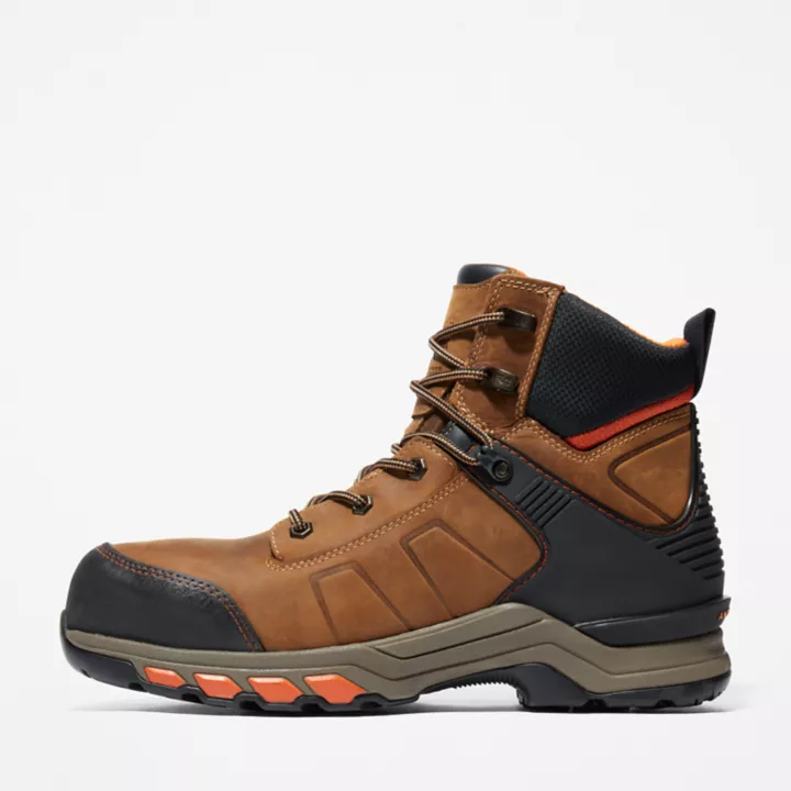 Bota de trabalho Timberland PRO Hypercharge de 6 polegadas com biqueira de segurança composta para homens, na cor marrom.