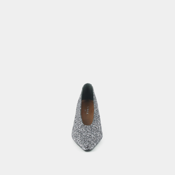 Ballerines à talons et bouts pointus  en glitter argent foncé