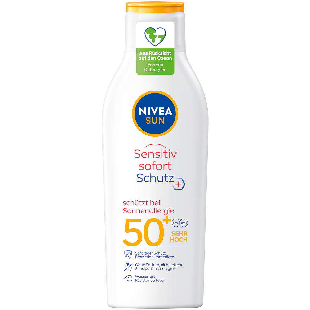Nivea SUN Sensitive Immediate Protect Sonnenlotion<br>200 ml, Flasche, Lotion, LSF50+