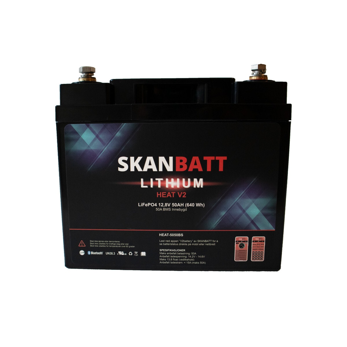 SKANBATT V2 Lithium HEAT Batteri 12V 50Ah 50A BMS (198x166x169mm)