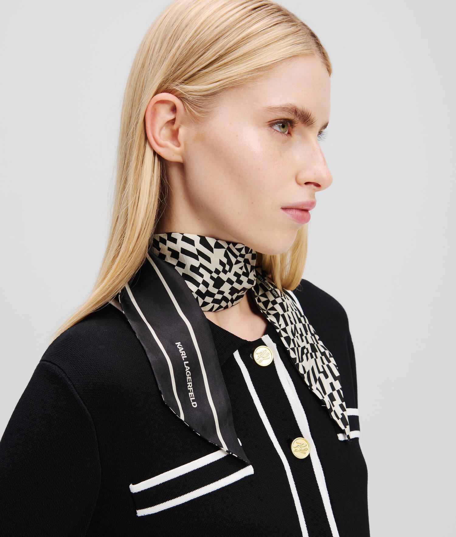 FOULARD FIN EN SOIE K/ESSENTIAL - Blanc/Noir