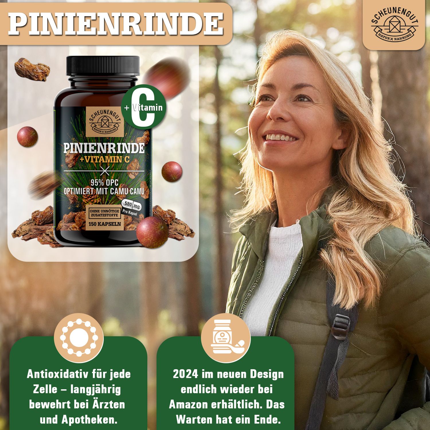 Scheunengut® Pinienrinde | 25:1 Extrakt mit mindestens 95% OPC | optimiert mit Camu Camu (Vitamin C)