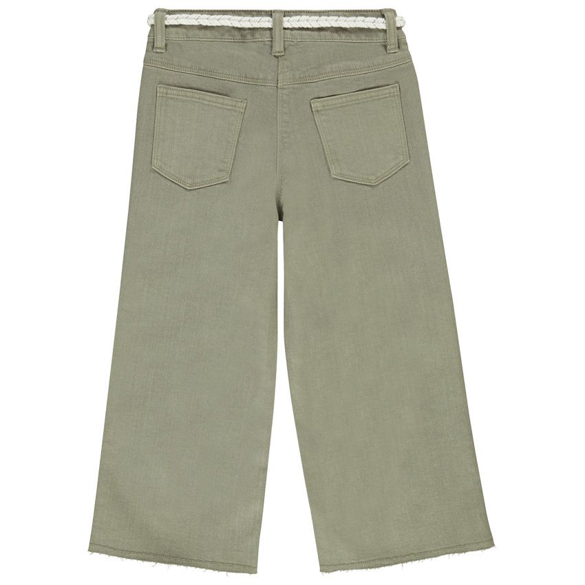 Jean flare uni avec ceinture tressée pour fille - Vert