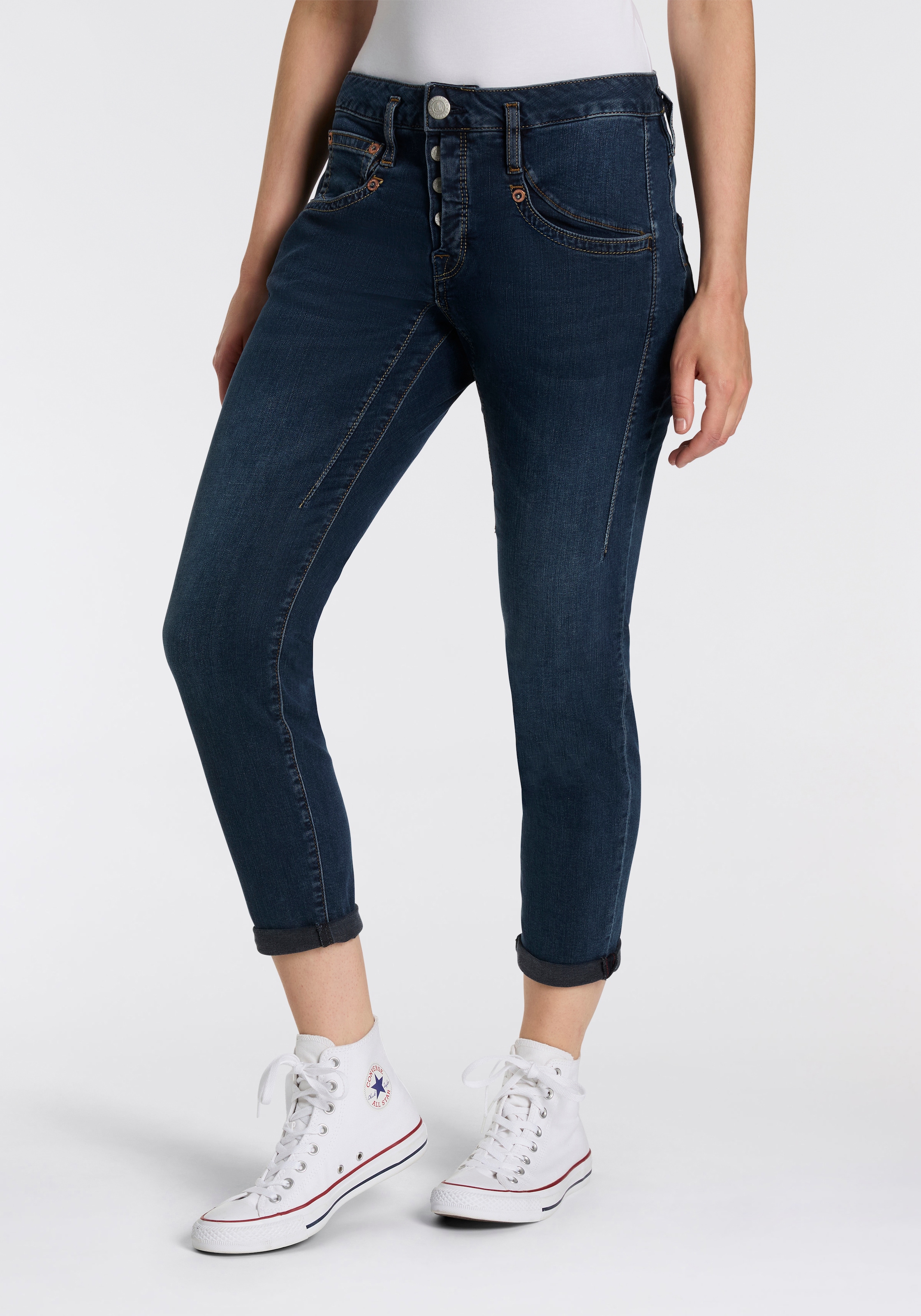 Herrlicher 7/8-Jeans »Shyra Cropped Denim Stretch« mit halb verdeckter Knopfleiste