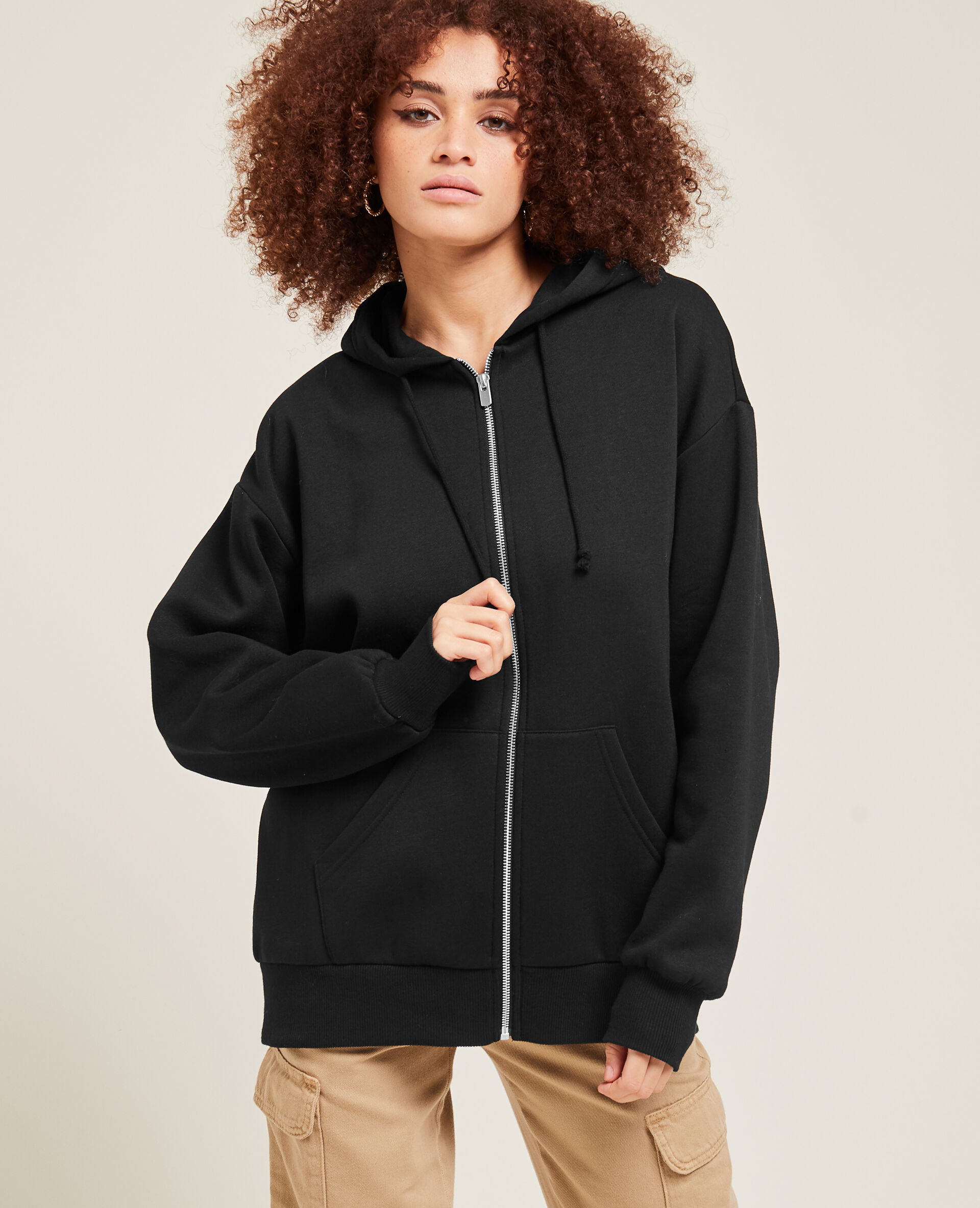 Sweat zippé oversize avec capuche - Noir