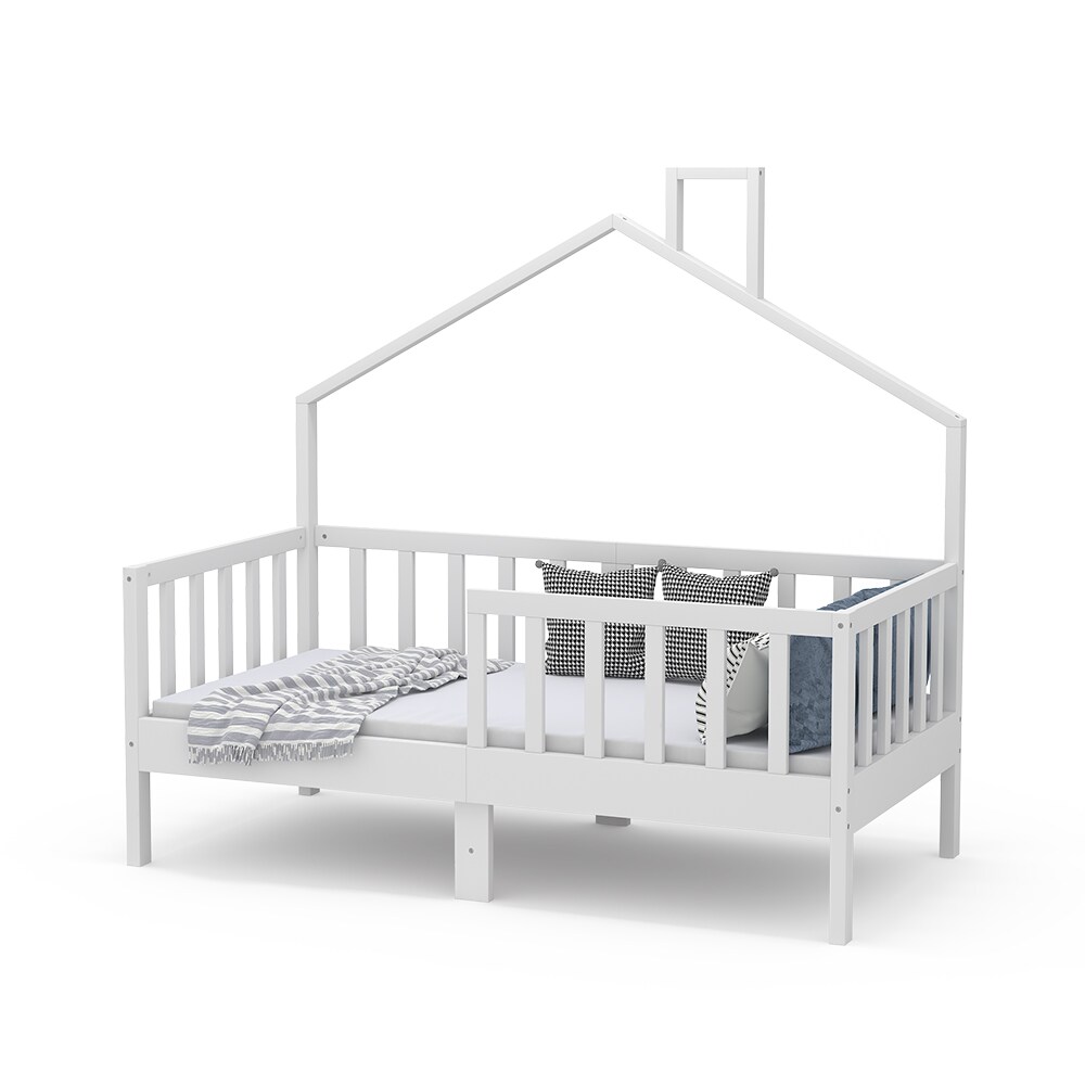 Vicco Hausbett Kinderbett Justus Weiß 70 x 140 cm mit Matratze modern