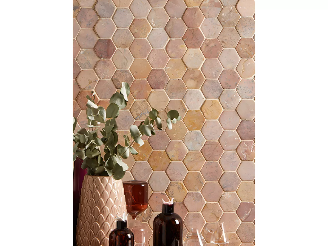 Carrelage mosaïque (Boite de 1m²) /Plaque de mosaïque mur et sol en marbre naturel coloris rose - 33 x 33 cm