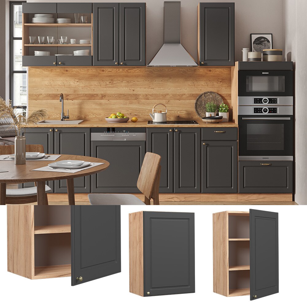 Vicco Hängeschrank Küchenschrank Küchenmöbel Fame-Line Eiche Anthrazit-Gold Landhaus 50 cm Küche Einbauküche Hängeschrank Drehtür Einlegeboden Küchenzeile