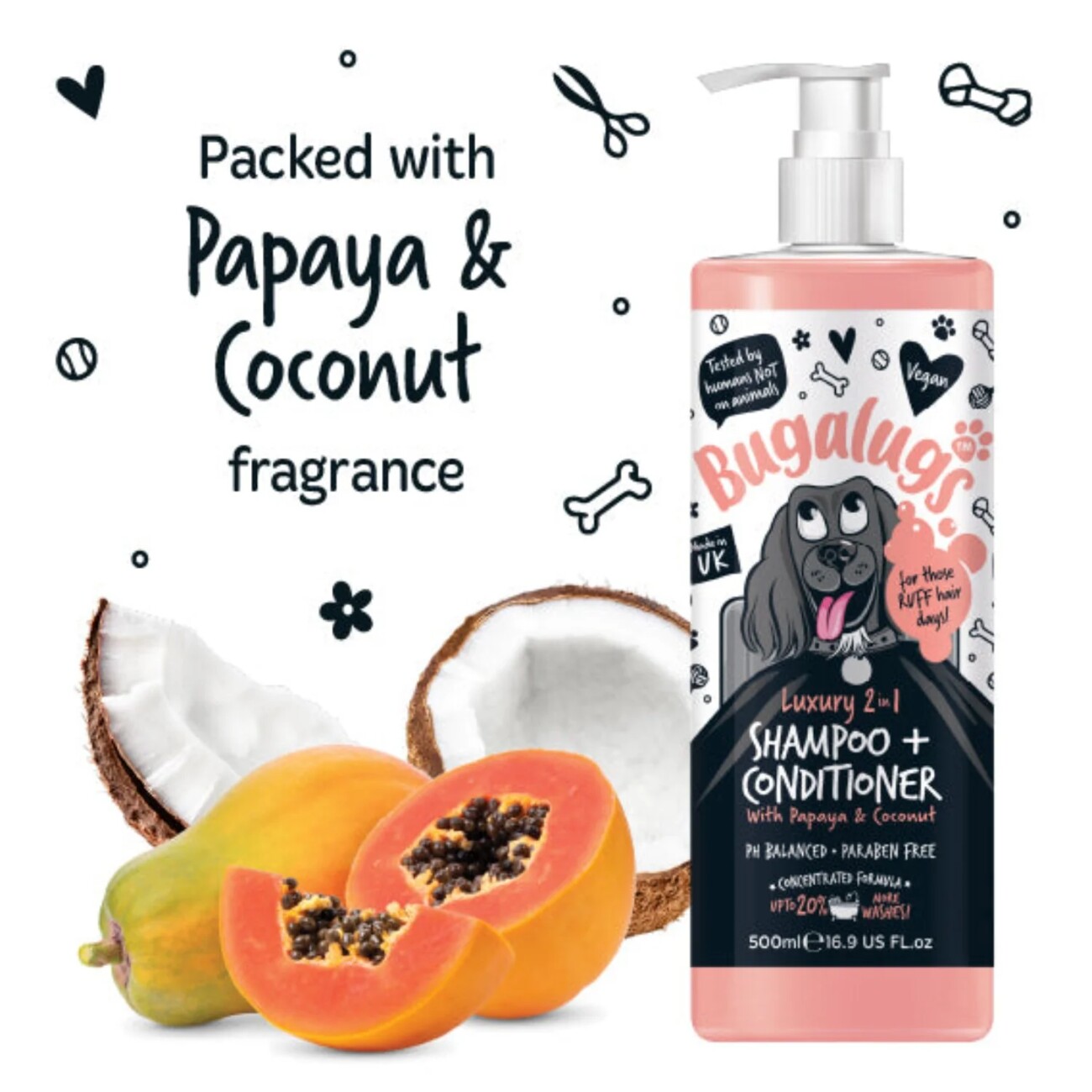Bugalugs 2-in-1 Papaya & Kokosnuss – Hundeshampoo mit integriertem Conditioner