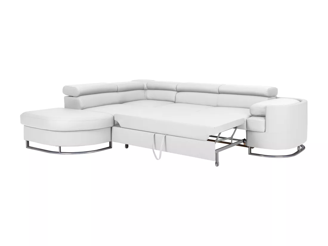 Canapé d'angle gauche convertible en simili blanc MYSEN II