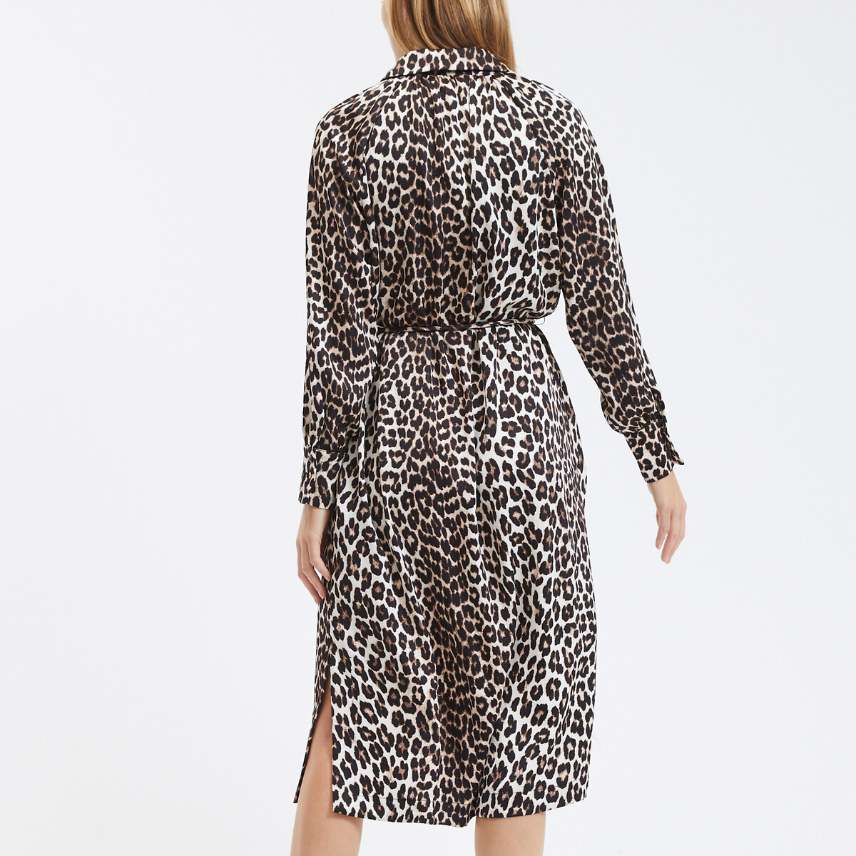 SUNCOO<br>Vestido camisa com estampa de leopardo e mangas compridas CEDIA