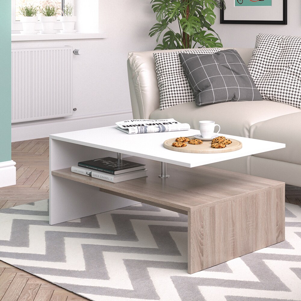 VICCO Couchtisch AMATO in Weiß / Eiche Sonoma - Wohnzimmer Sofatisch Kaffeetisch