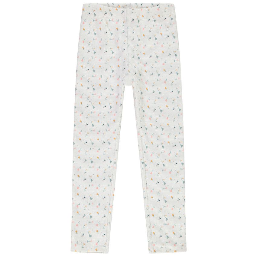 Pyjama 2 pièces en nid d'abeille imprimé fleuri pour fille - Ecru