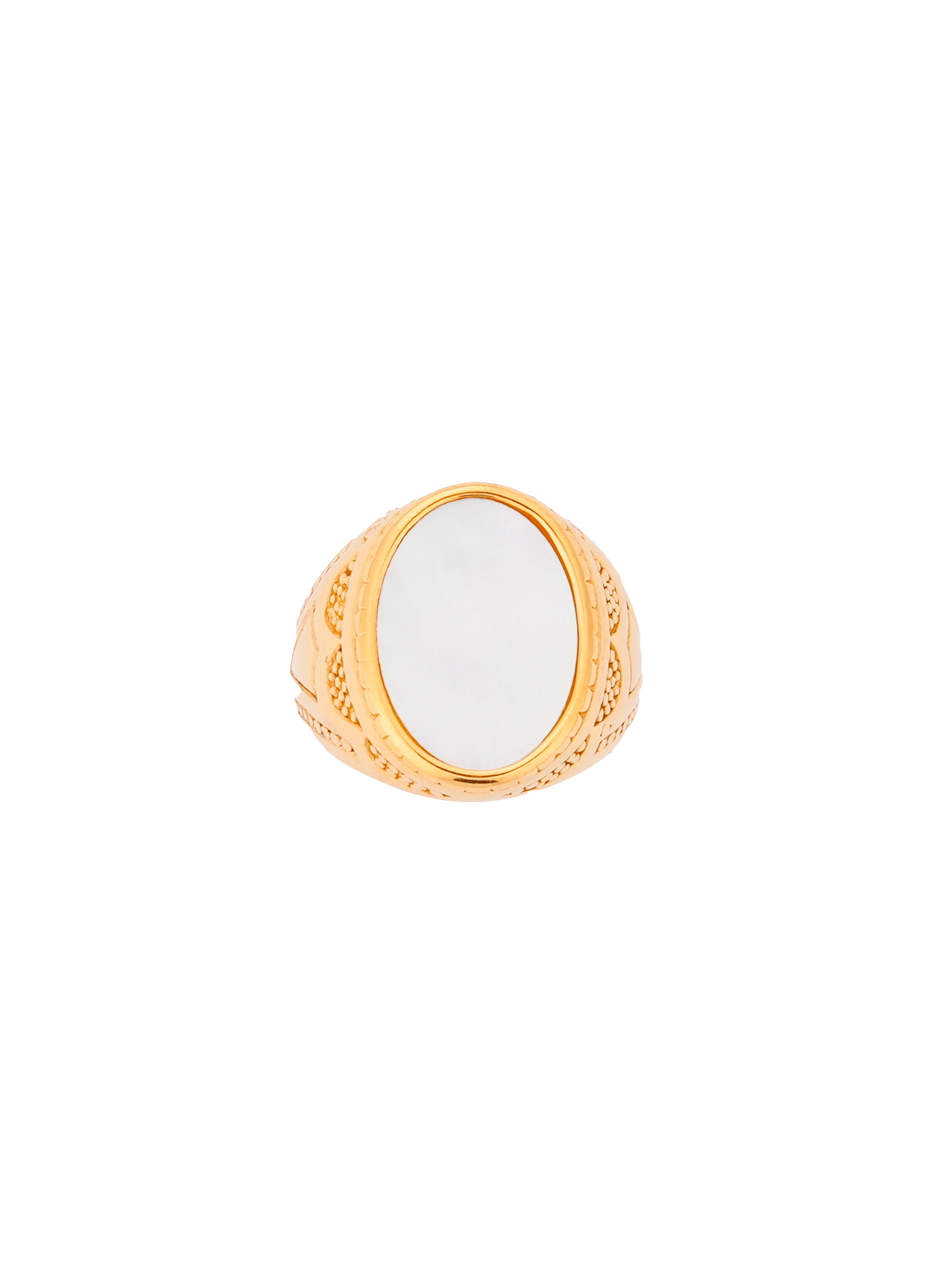 REGALIA - Bague avec cabochon ovale blanc nacré en acier inoxydable | Doré