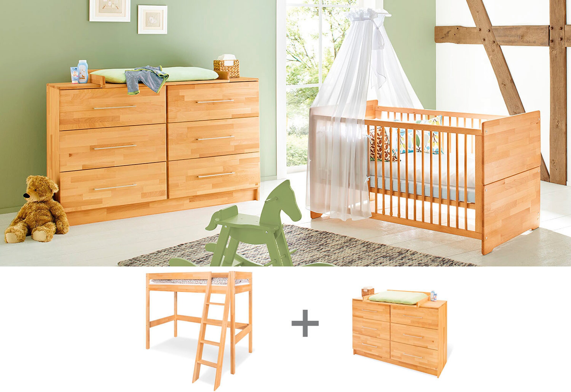 Pinolino Jugendzimmer-Set „Natura” extrabreit mit Hochbett, 2-tlg.