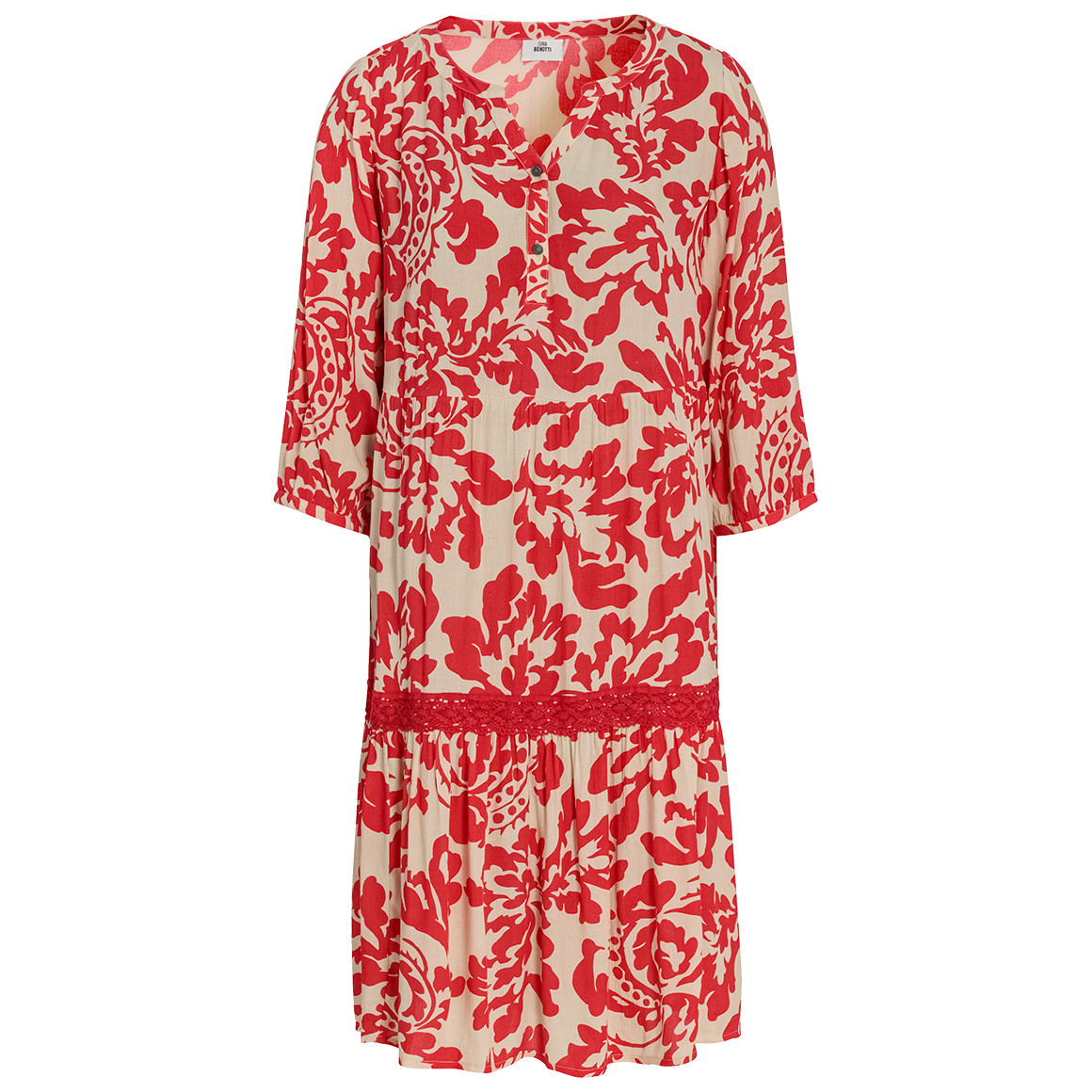 Gina Benotti Damen Kleid mit Serafino-Ausschnitt rot / creme