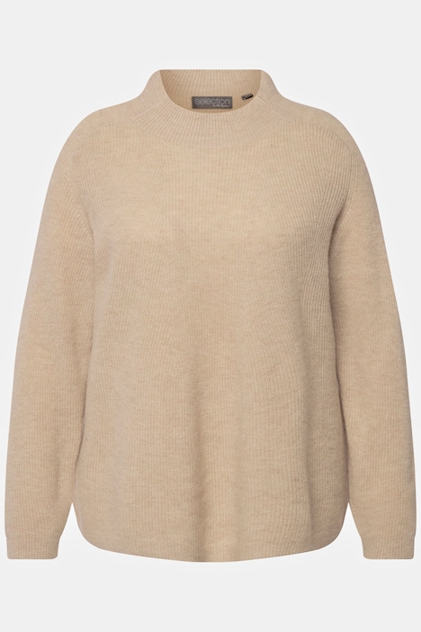 Pullover, Wollmischung, Rippstrick, Stehkragen, Langarm