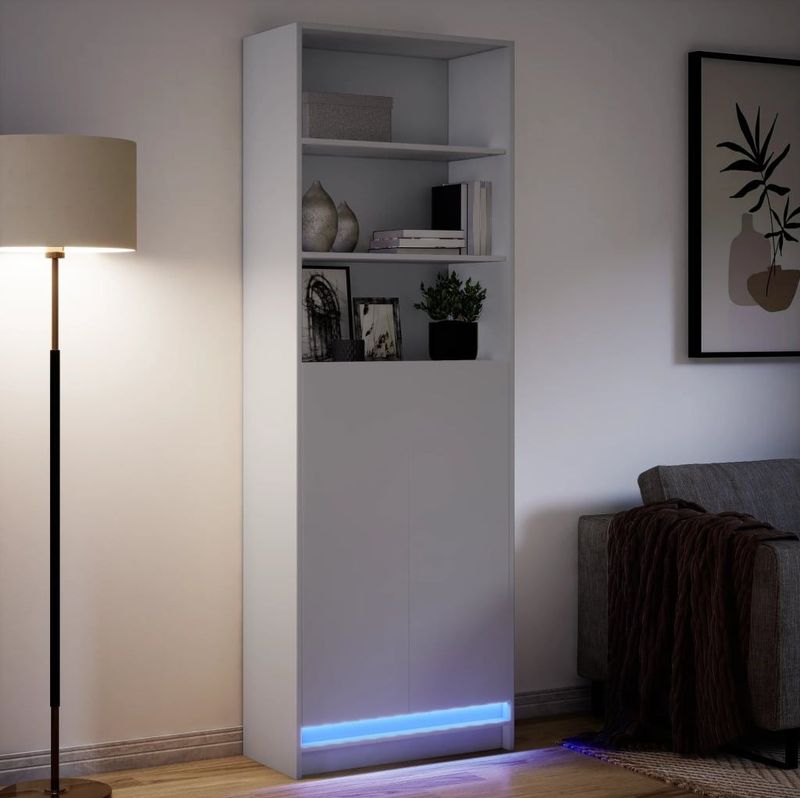 vidaXL Hoge Kast - Wit - Bewerkt Hout - Inclusief LED Verlichting