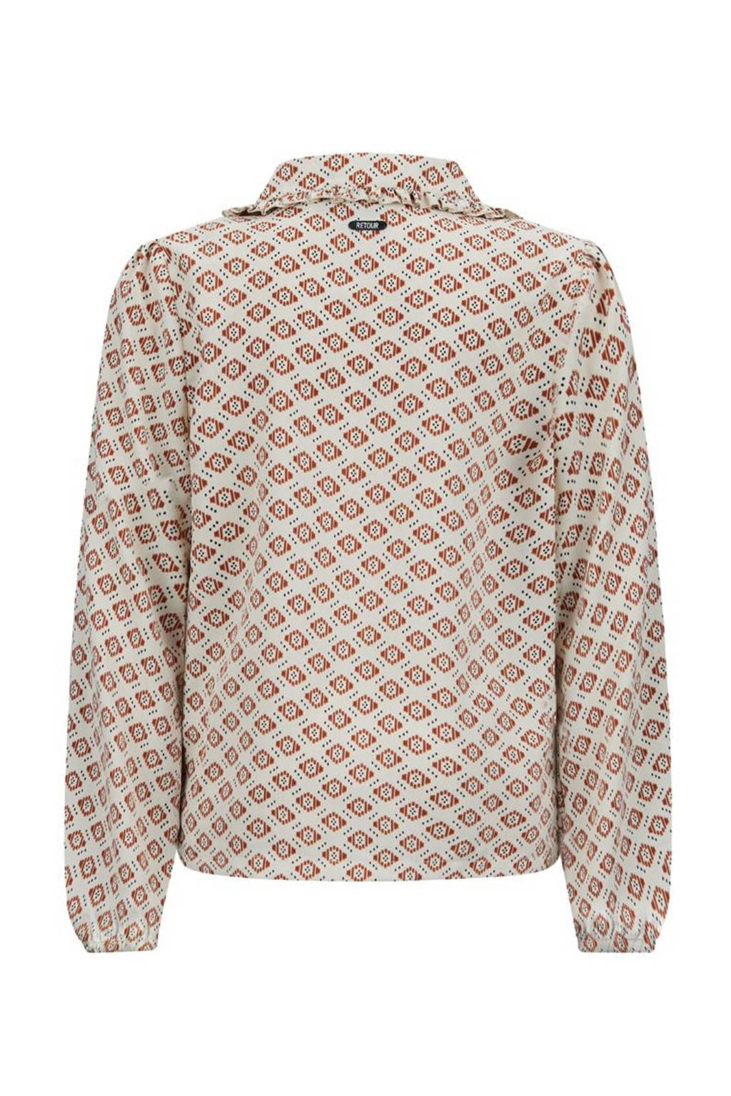 Retour Jeans blouse Pippy met all over print beige/bruin