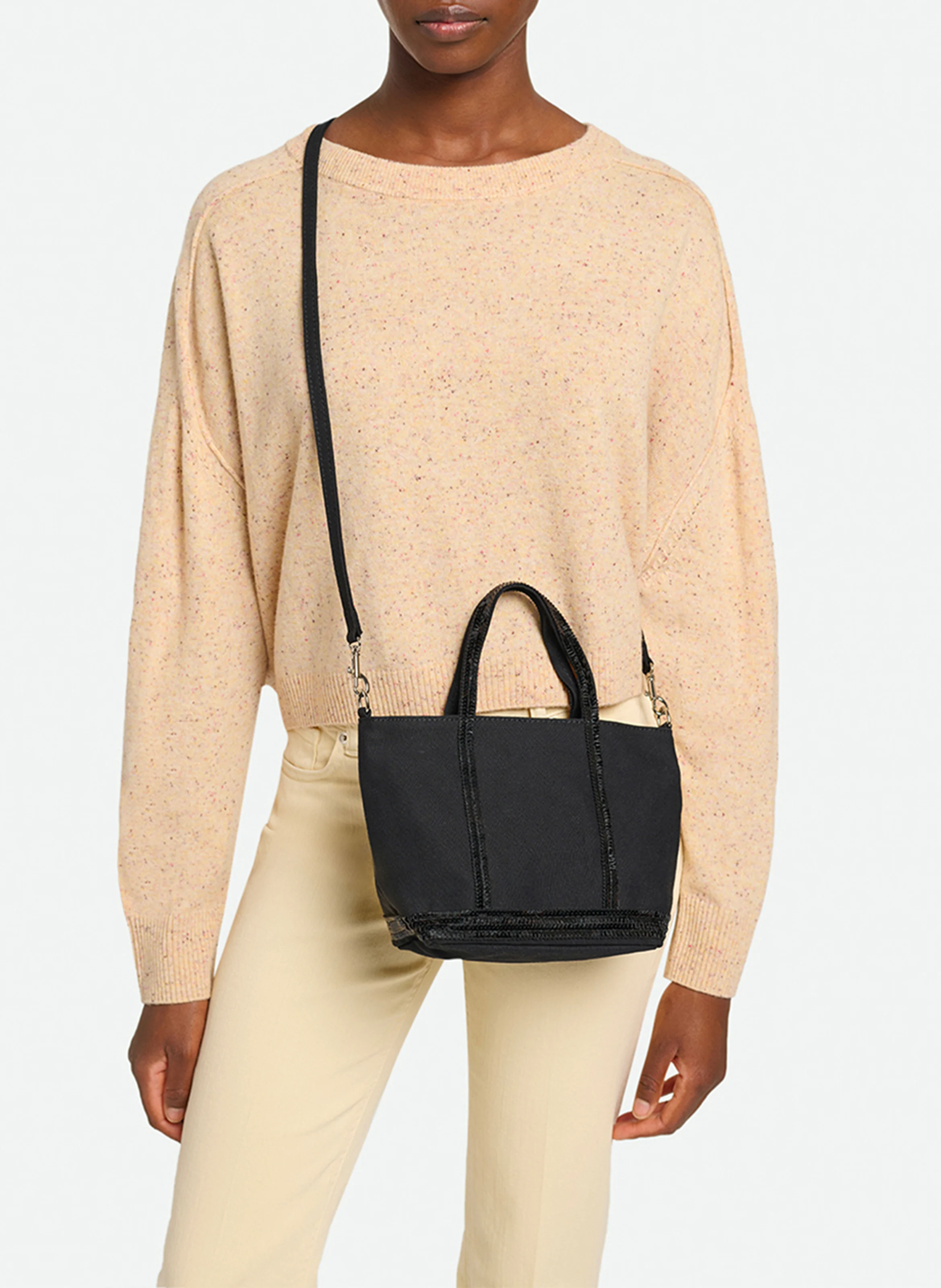 Mini cabas XS toile et sequins | Noir