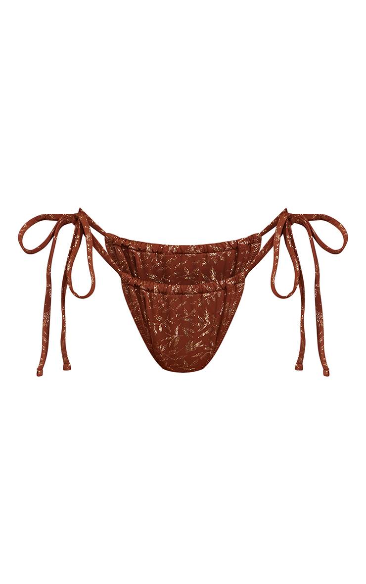 Orange Bas De Bikini À Imprimé Palmier Métallisé Avec Liens Sur Les Côtés
