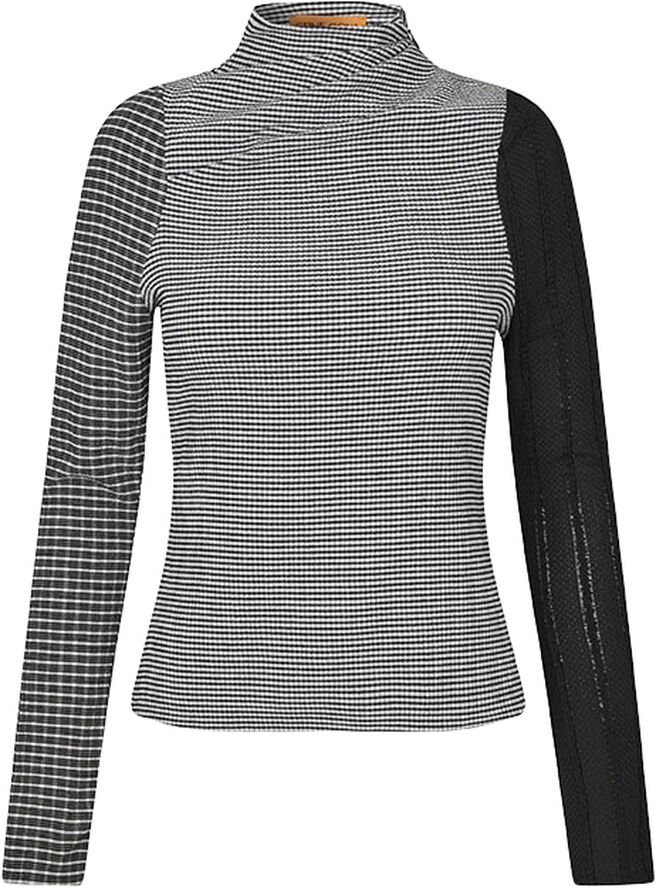 Stine Goya Asymmetric Long Sleeve Top, 2247 Patchwork Jersey Black / white