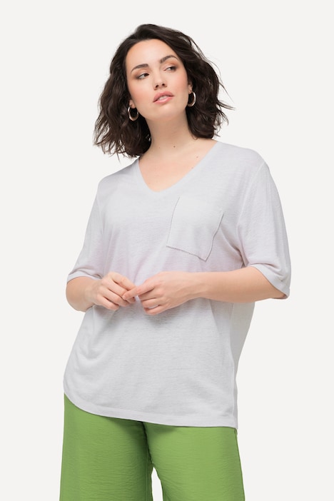 T-Shirt, Struktur, Brusttasche, V-Ausschnitt, Halbarm