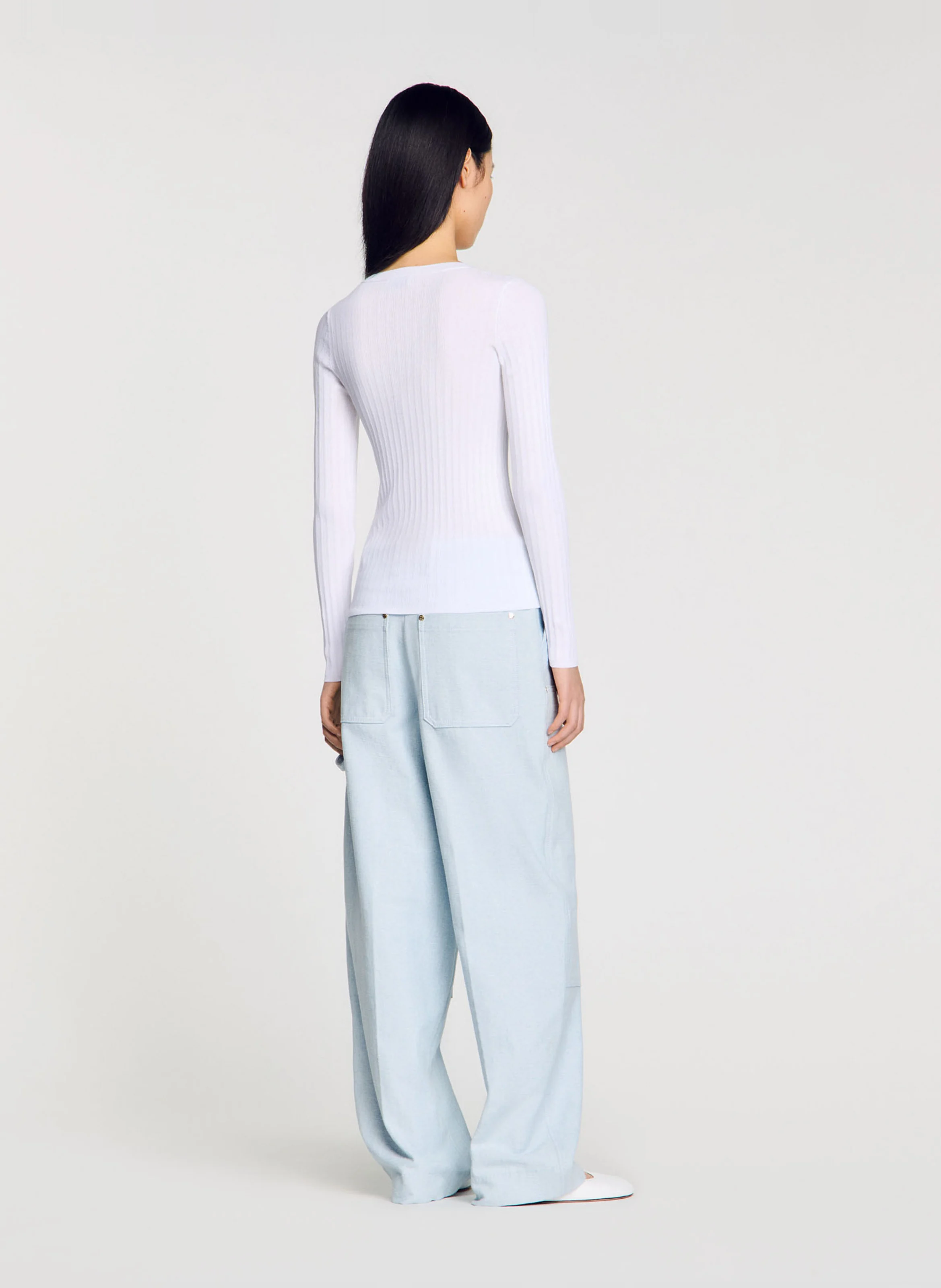 Pull moulant col rond en coton mélangé | Blanc