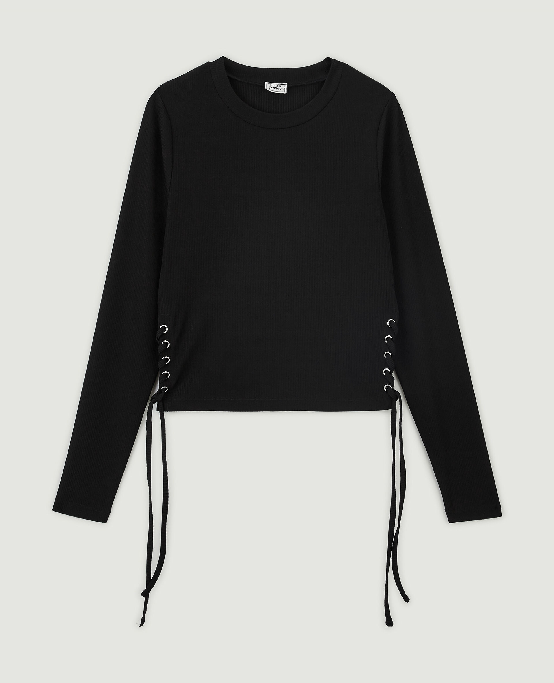 Top maille côtelée avec lacets - Noir