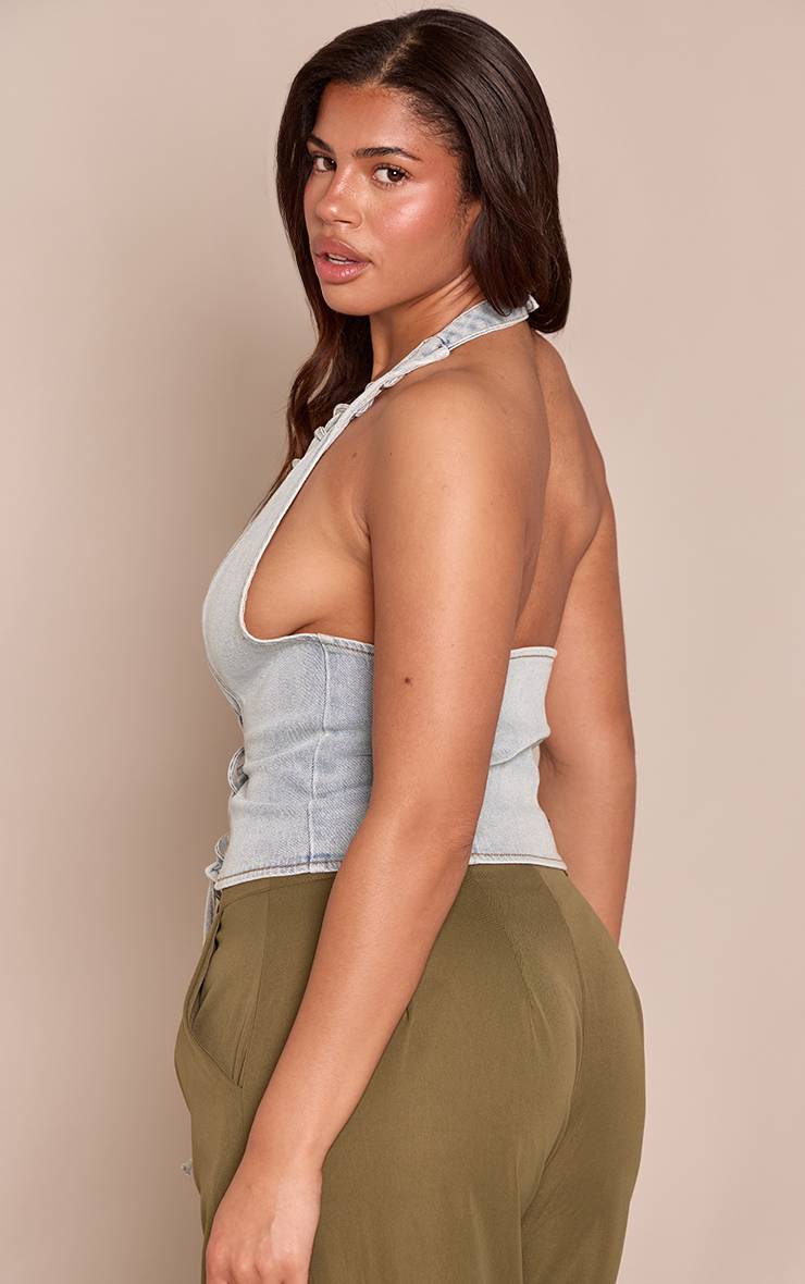 Bleu Top Corset En Denim Clair À Laçage Shape Light