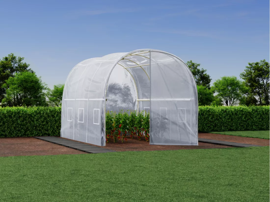 Serre tunnel avec structure en acier galvanisé et porte 6 m² - L200 x l300 x H200 cm - Blanc - ALOCASIA