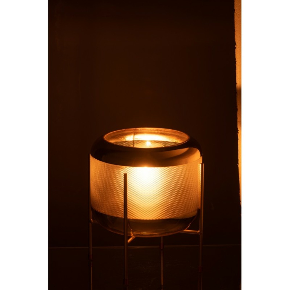 Vase rond en verre sur pied en métal doré 20x20cm