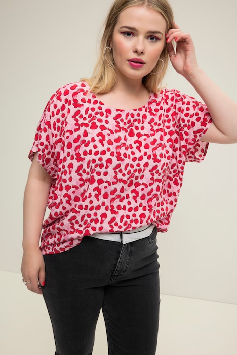 Blusenshirt, oversized, Color Leo, Rundhals
