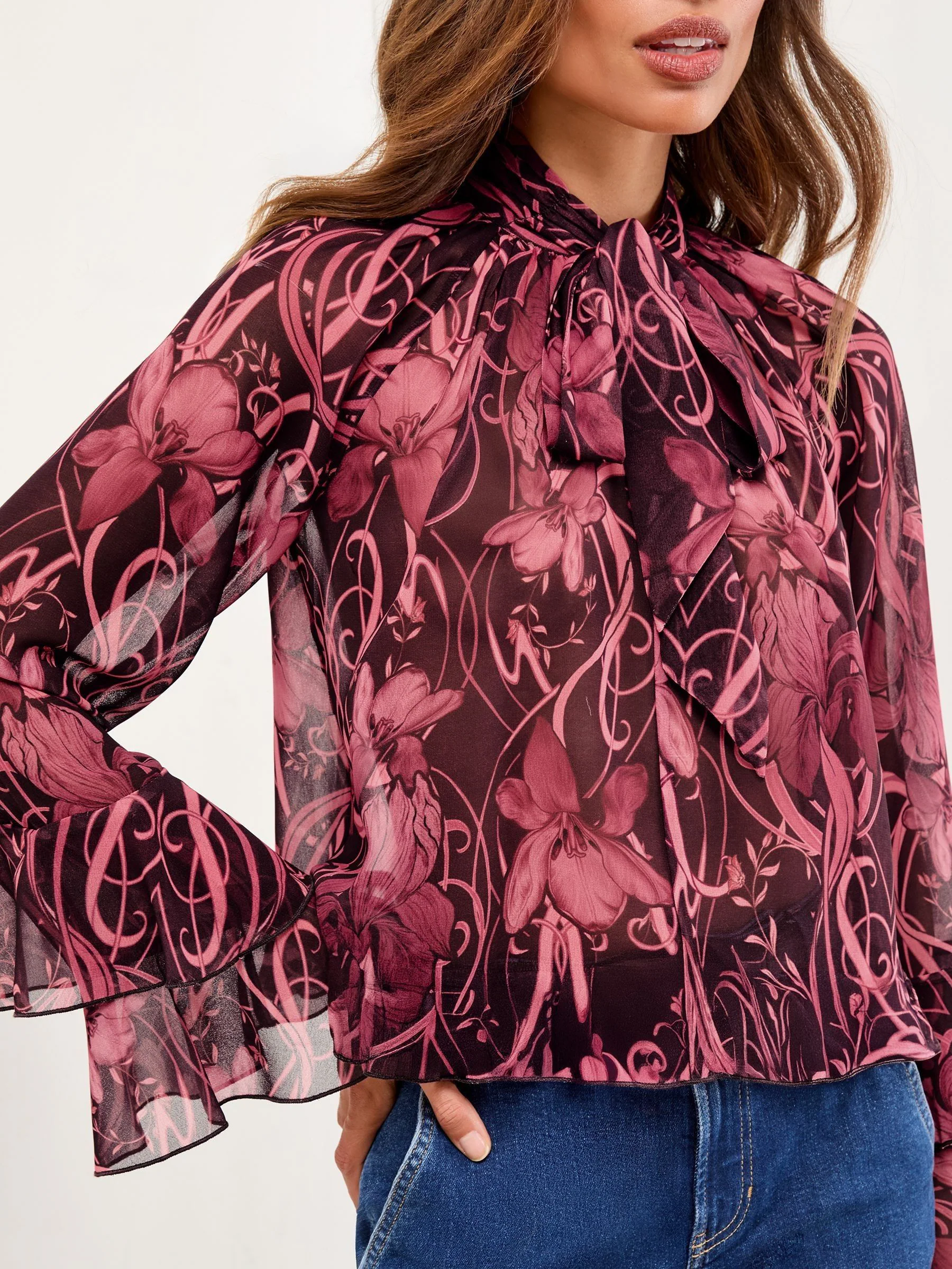 Roze met bloemenprint - Lipsy - Blouse met grote strik
