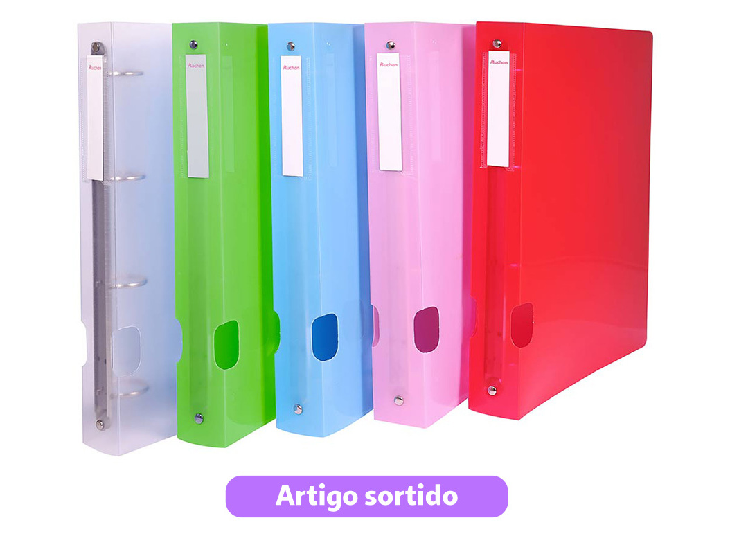 DOSSIER CAPA PLÁSTICO AUCHAN 4 ARGOLAS 40MM CORES SORTIDAS