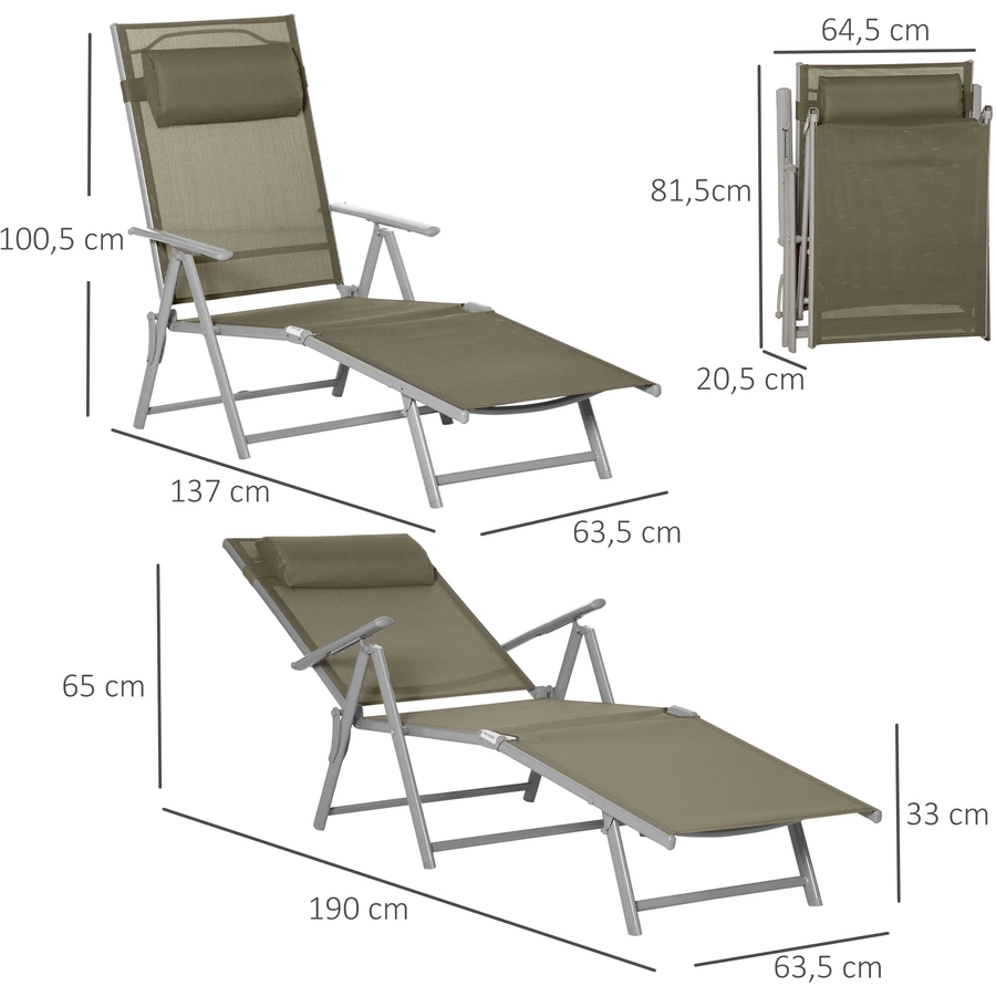 Outsunny Gartenliege mit Kissen grau, silber