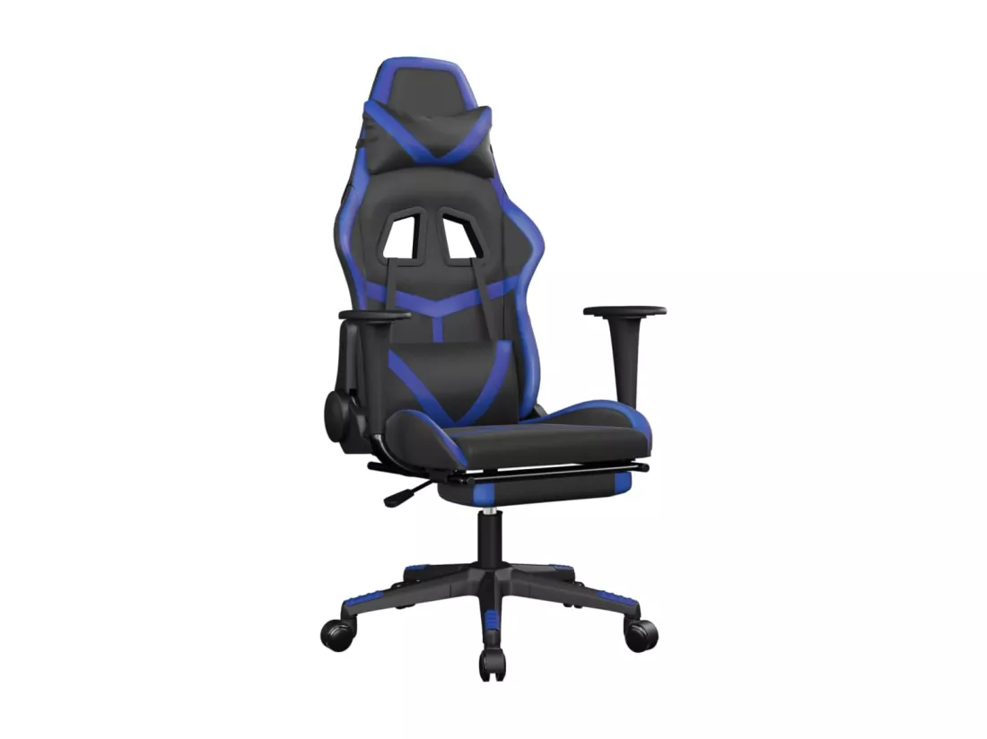 Chaise de jeu avec repose-pied Noir et bleu Similicuir