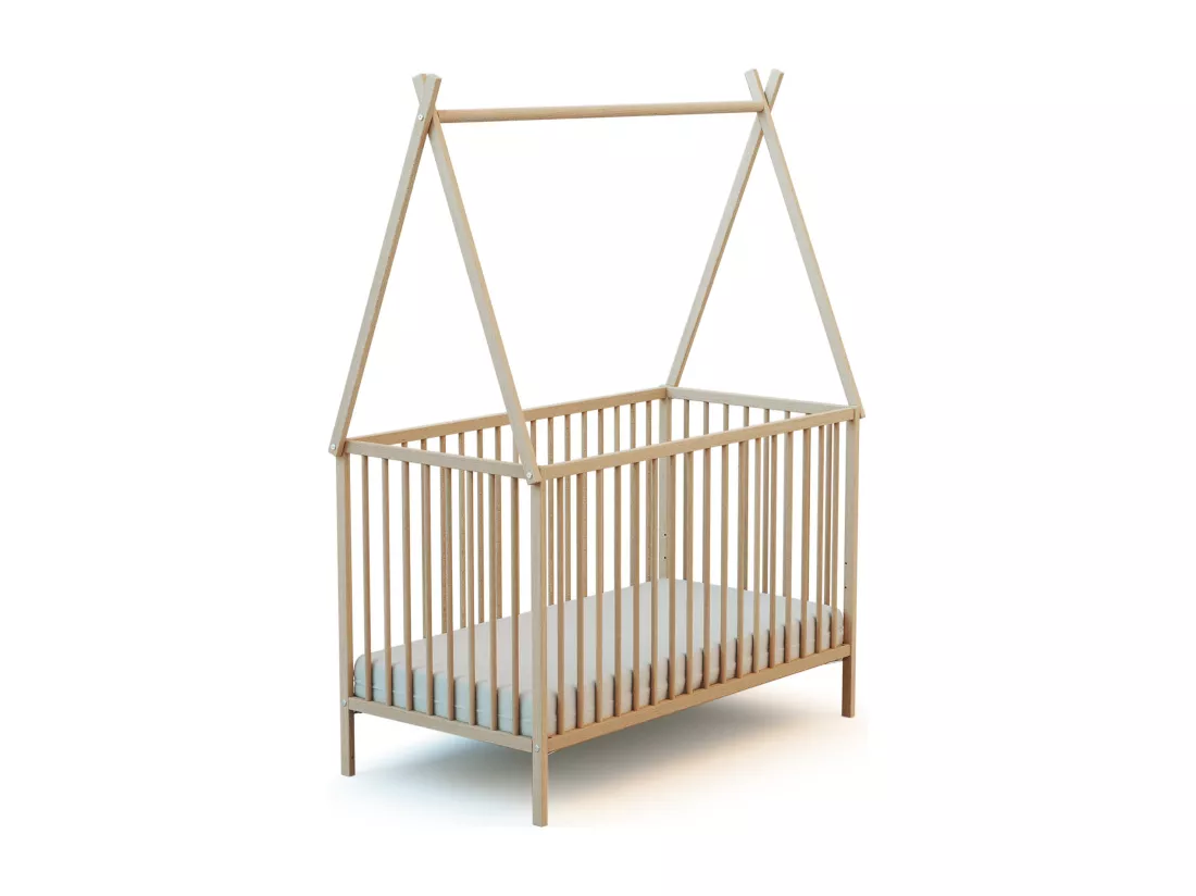 Lit tipi 60x120 en bois Hêtre brut