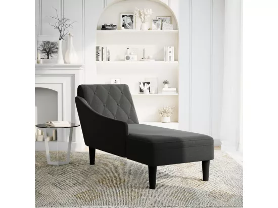 Fauteuil long avec coussin et accoudoir droit noir tissu