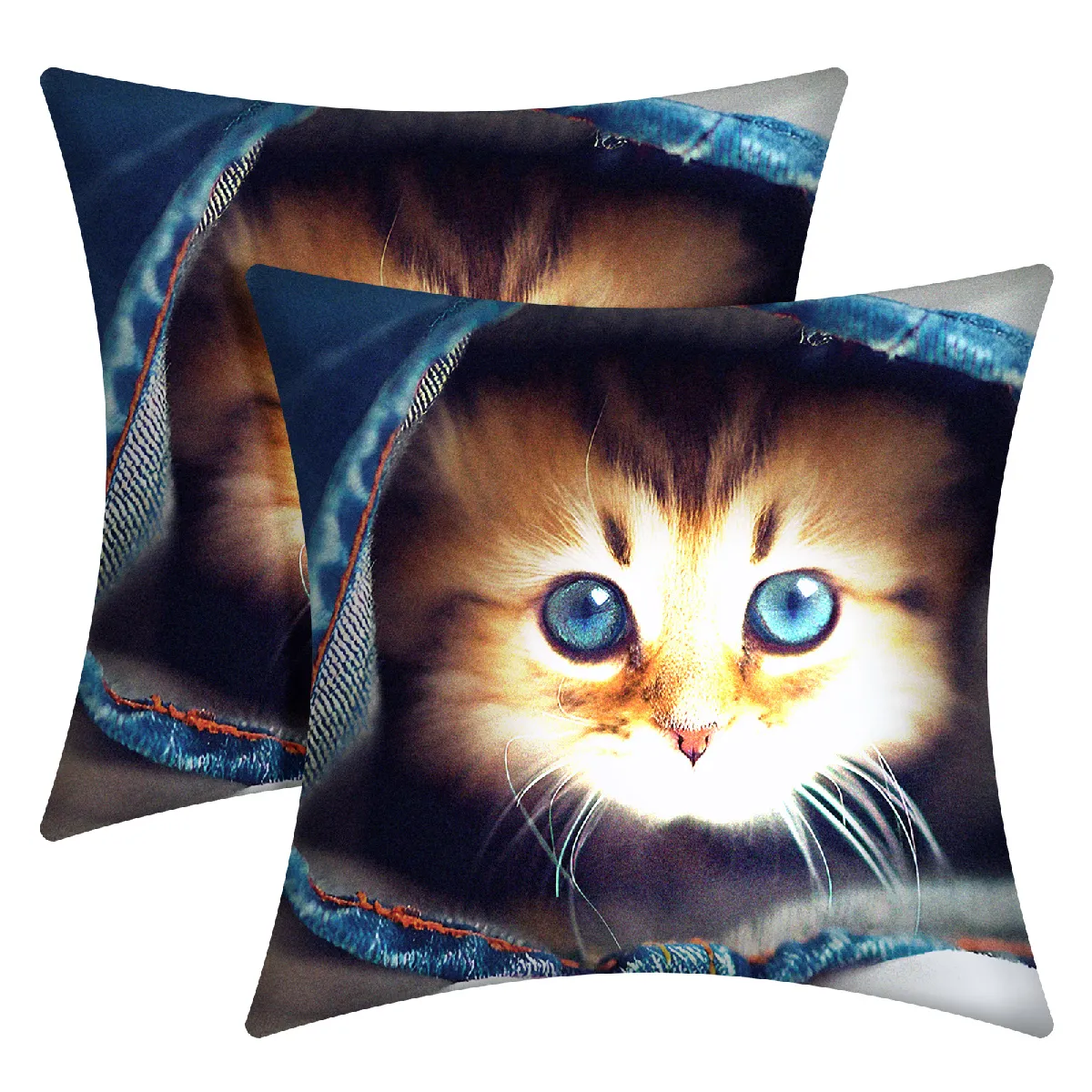 Avizar Lot de 2 Housses de Coussin Motif Chaton Jeans 40x40 cm