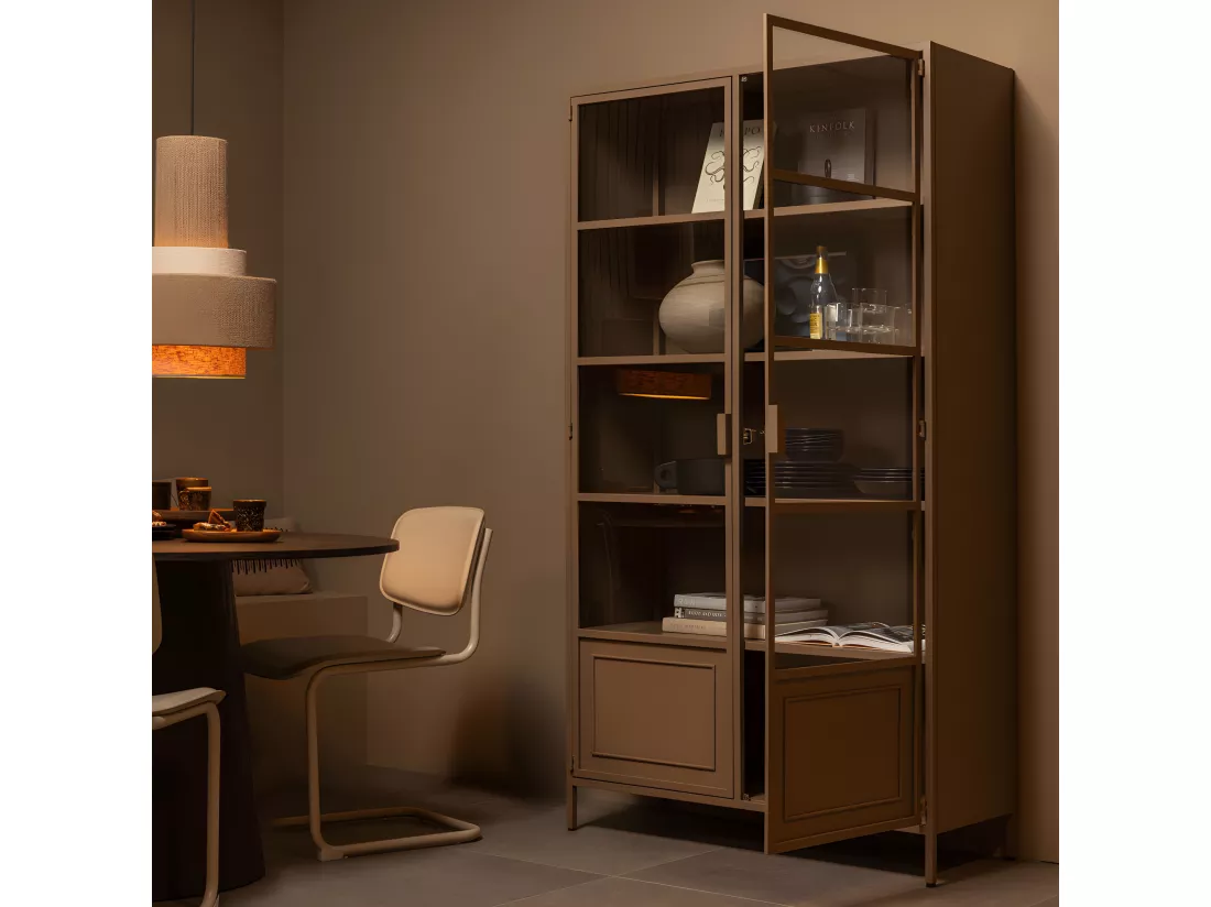 Ronja - Vaisselier 2 portes en verre et métal H189cm - Marron