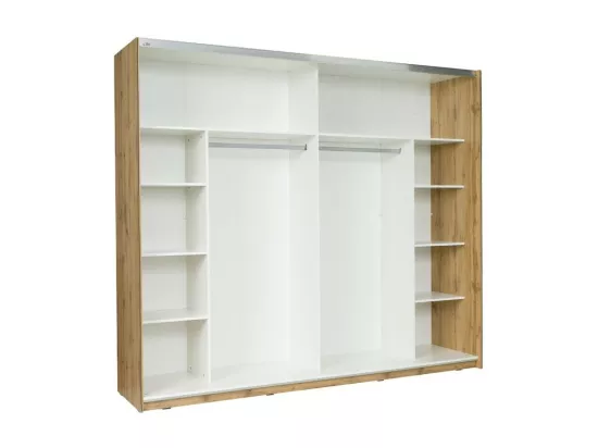 Chambre WOOD coloris chêne et blanc avec lit 160x200 LED, commode, chevets et armoire