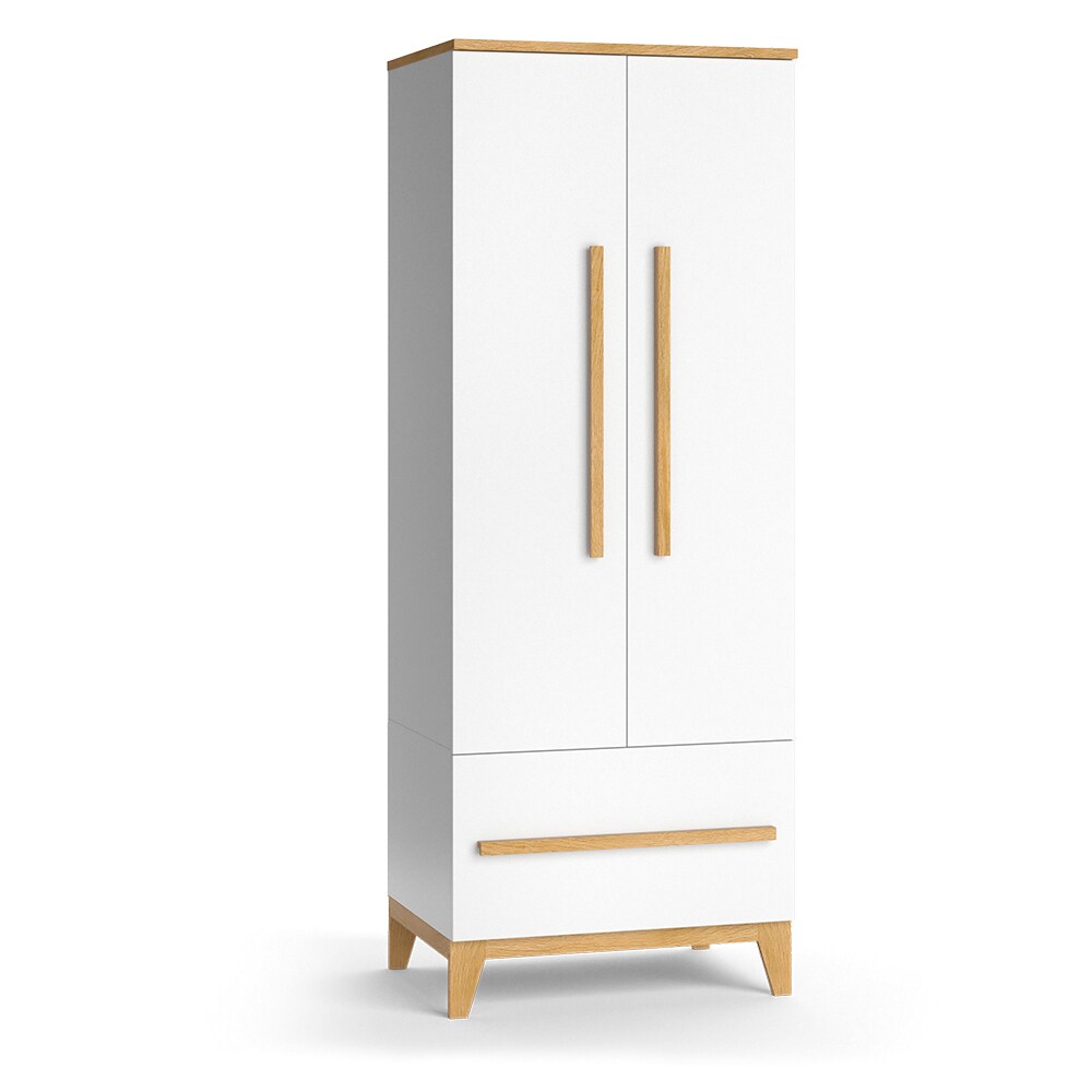 VitaliSpa Kleiderschrank Kinderzimmerschrank Aufbewahrungsschrank Malia Weiß Eiche modern 70x187 cm Kinderzimmer Möbel Babymöbel Schublade Tür Fach Kleiderstange Ablage Babyzimmerschrank