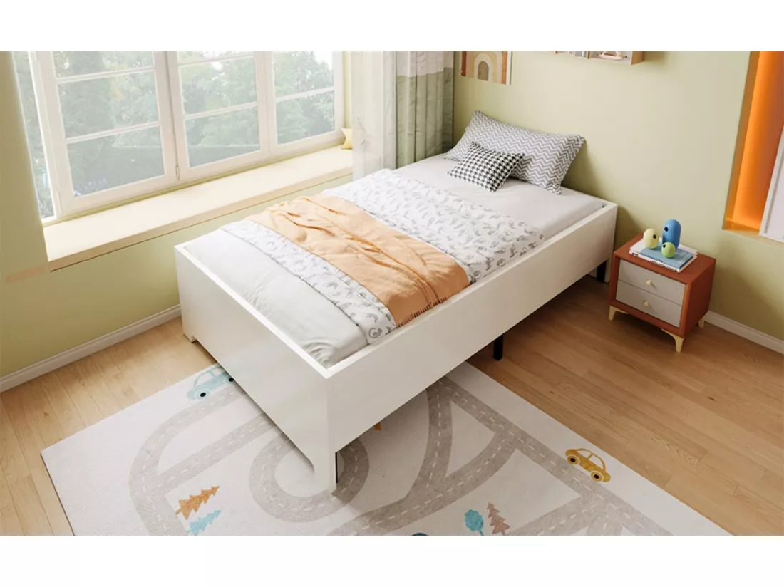 Cadre de lit 90×200cm, avec cadre à latte, conception non glissante, charge max 181kg, Blanc