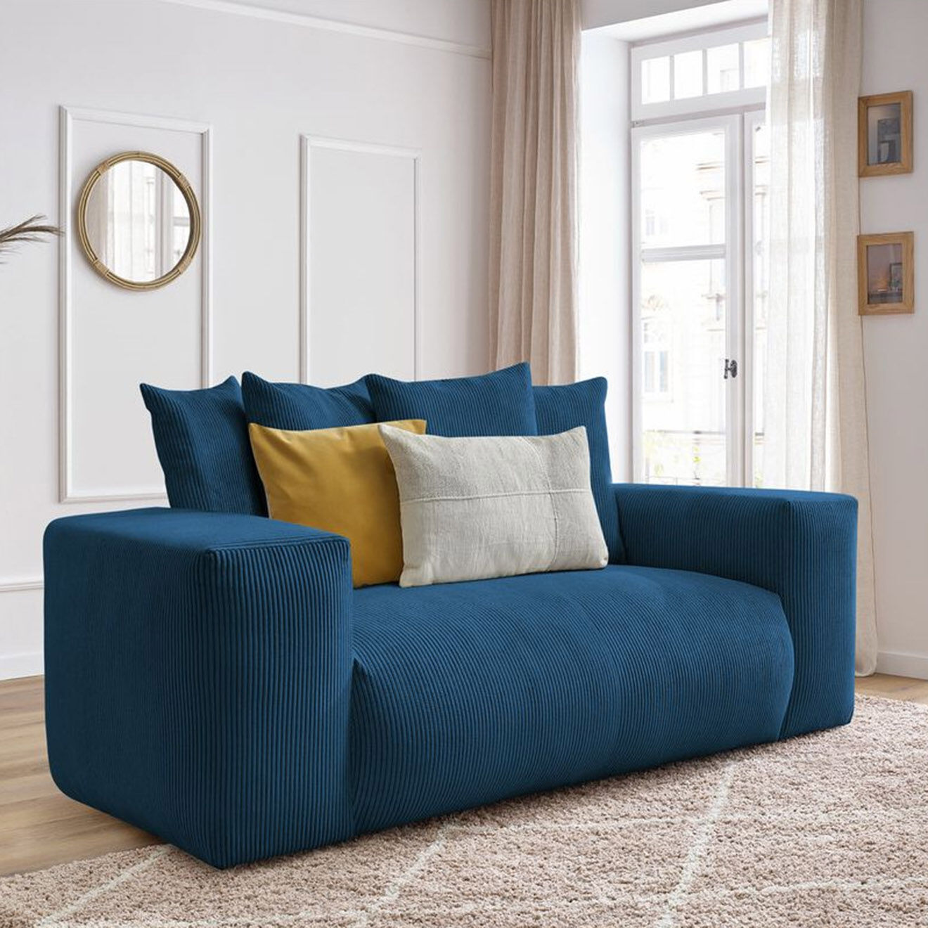 Bobochic Canapé 2 places moelleux voltaire bleu foncé - 220x124x75 cm